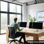 Home 20 스타트업 가치 평가와 시장 동향 - A modern Scandinavian startup office environment featuring a diverse team of professionals analyzing...