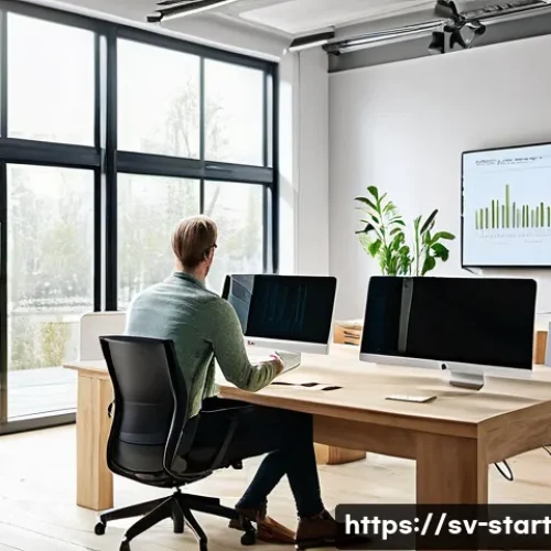 Home 32 스타트업 가치 평가와 시장 동향 - A modern Scandinavian startup office environment featuring a diverse team of professionals analyzing...