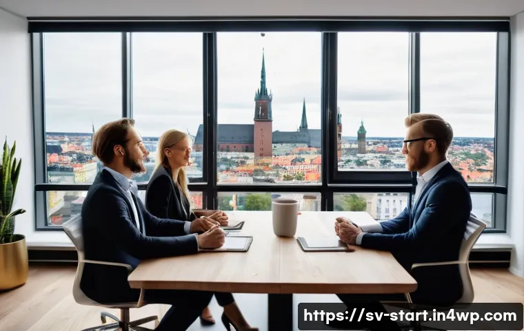 스타트업 가치 평가의 일반적인 오류 - A detailed business meeting scene in a modern Stockholm office, featuring a diverse group of startup...