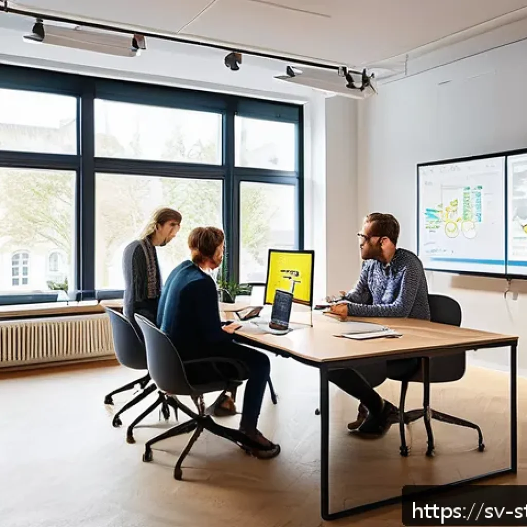 스타트업 가치 평가와 사용자 경험 - A modern Scandinavian office environment with a diverse team of professionals collaborating around a...